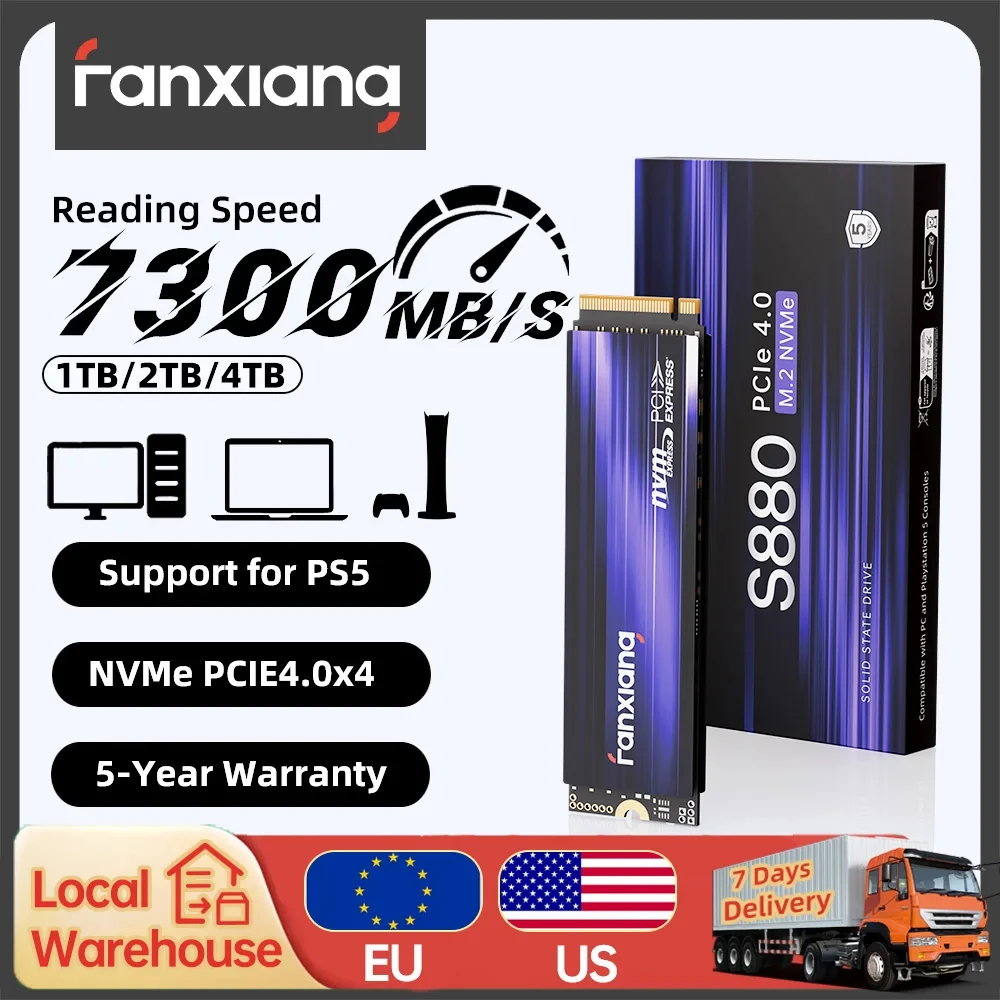 

[EU/US Ship]Fanxiang S880 M.2 SSD 1TB 2TB 4TB 7300MB/s PCIe4.0x4 M.2 NVMe SSD Drive Internal Solid State Drive For PS5 Laptop PC