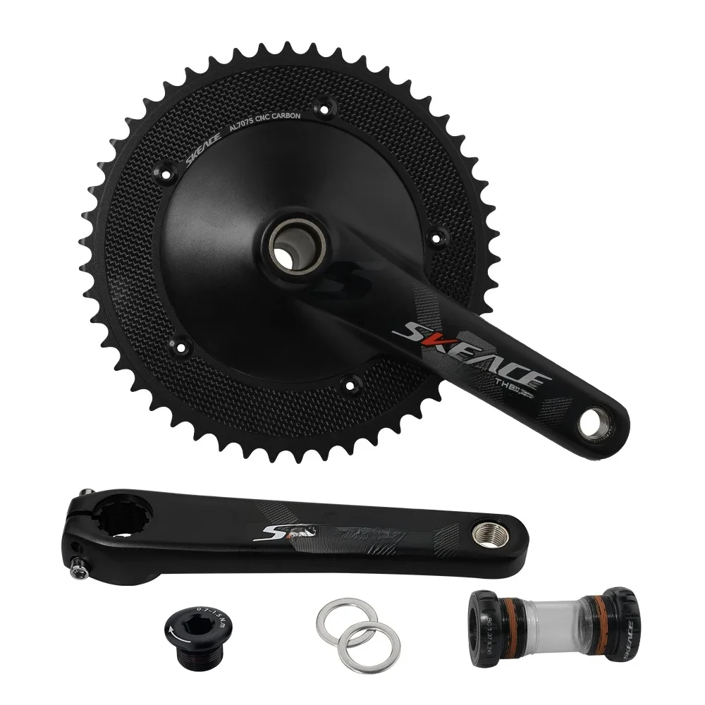 AliExpress SKEACE Break The Wind Hollowtech Crankset 49T Carbon Chainwheel 165mm Aluminum Alloy Fixed Gear Bike Crank For Track Bicycle
