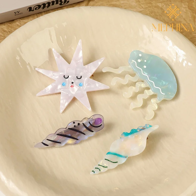 

New Beach Series Acetate Hair Clip Starfish Conch Jellyfish Hairpin Personalized Cute Fun Barrettes Creative Duckbill Clip