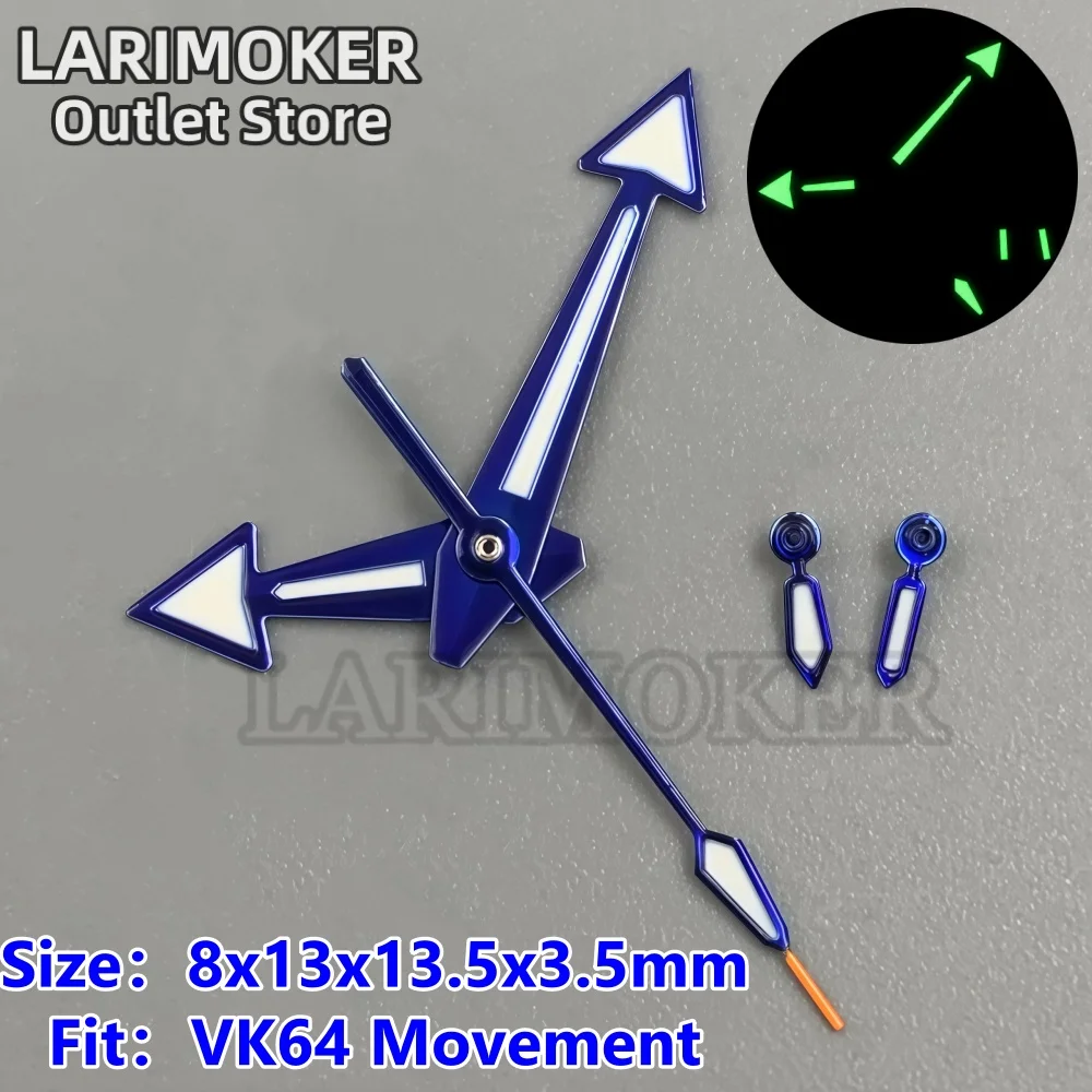 LARIMOKER VK64 Chronograph Watch Hands Set Arrow Style Green Luminous Pointer Fit VK64 Quartz Movement Parts