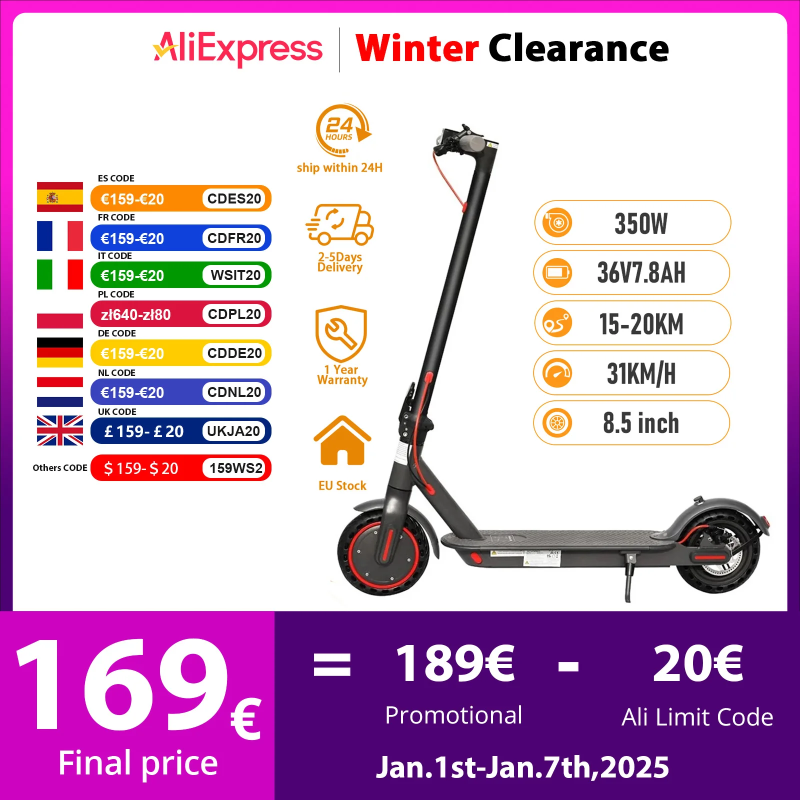 JUICEASE 350W Electric Scooter 7.8AH Folding For AOVOPRO M365 Mobility Disc Brake 31KM/H Max Speed 20KM Range Scooter Electric