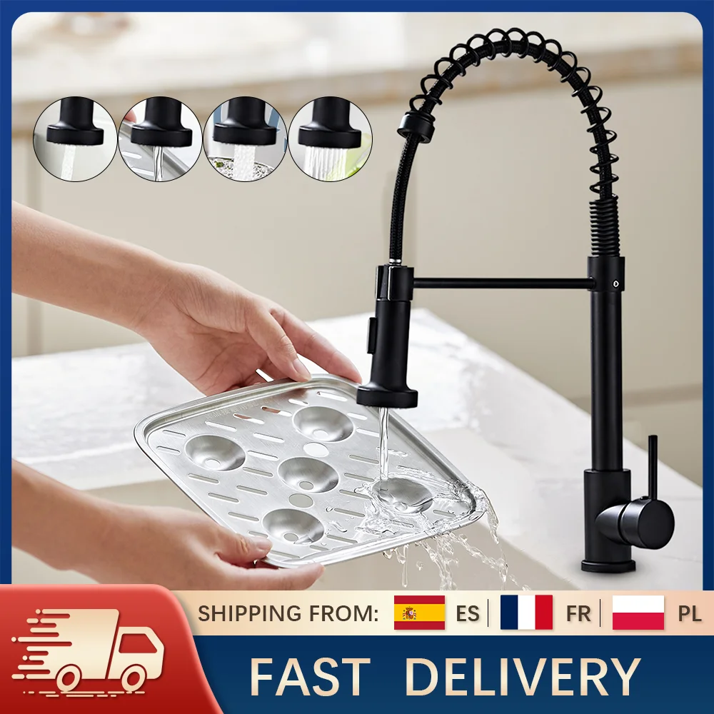 Robinet de cuisine extractible à ressort, mitigeur chaud/froid 360° °   Robinet de cuisine pivotant à double fonction avec pulvérisateur, poignée unique, en laiton massif