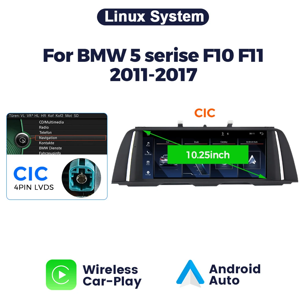 1920*720 Multimedia Scherm Draadloos CarPlay Android Auto Voor BMW 5 Serie F10 F11 2012-2017 WIFI BT Airplay Mirror Link