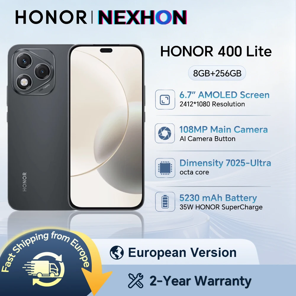 HONOR 400 Lite, version européenne, smartphone 5G, appareil photo principal 108MP, processeur octa-core, batterie 5230mAh, écran AMOLED 6,7 pouces, double SIM, smartphone HONOR