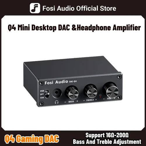 Fosi Audio Q4 Mini estéreo USB Gaming DAC y amplificador de auriculares Adaptador convertidor de Audio para el hogar/escritorio alimentado/altavoces activos