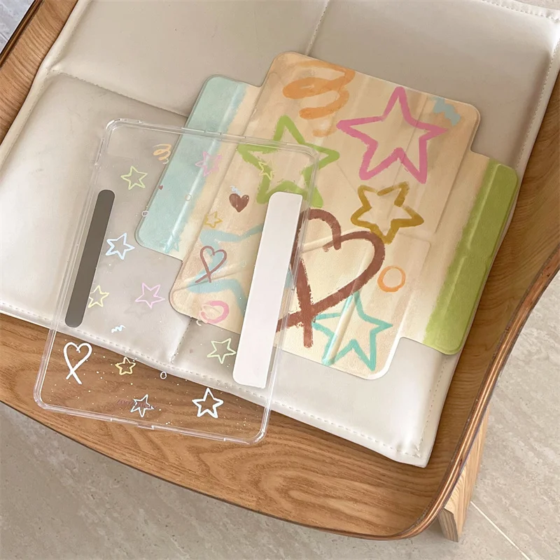 Korean Cute Star Leather Tablet Case For Apple iPad Air 2024 13 inch Pro 11\'\' 12.9 inch Air 5/4 10.9 10th 7/8/9 10.2 inch Cover