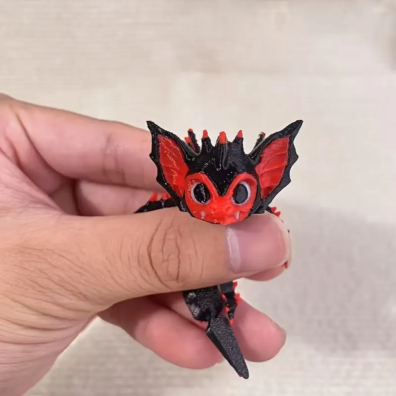 3D Printed Cute Bat Dragon Figurine - Black and Red Mythical Creature Desktop Decoration, Perfect Gift for Teens and Adults, Col