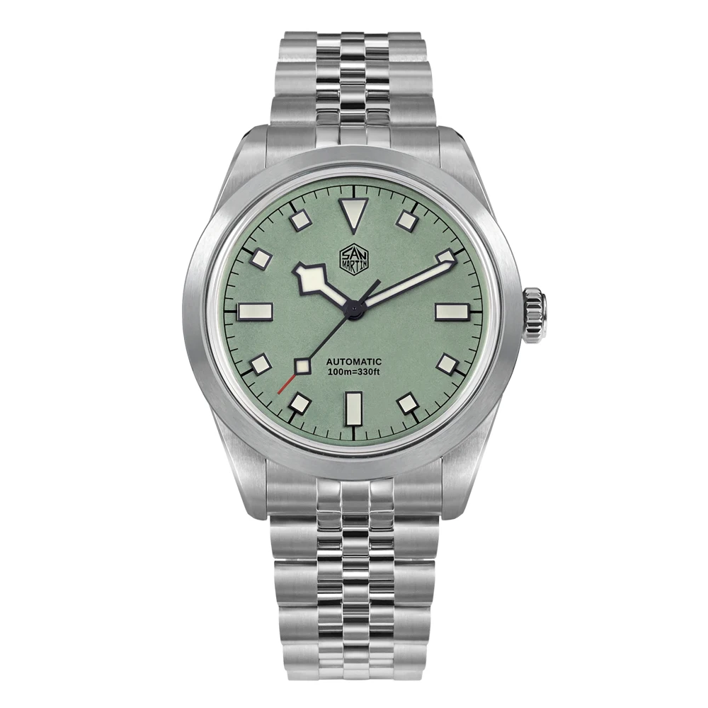 San Martin 38 mm Herren-Sportuhr, modisch, luxuriös, erkunden Klettern, automatisch, mechanisch, Saphirglas, wasserdicht, 5 Glieder, Armband BGW-9