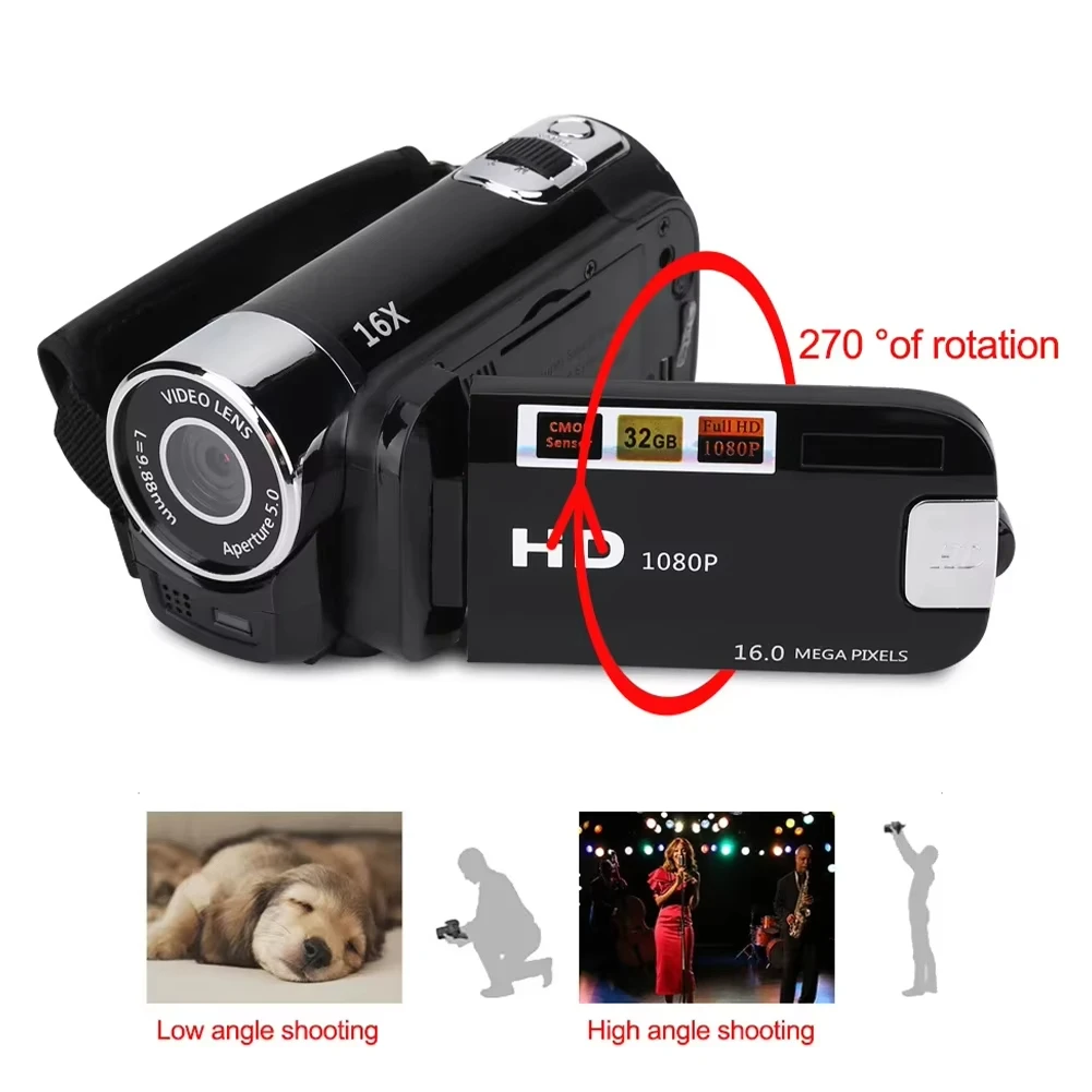 New Hot 16MP Digital Camera 1080P 2.4 Inch Rotatable Screen Camcorder 16X Zoom HD Video Recorder with Fill Light