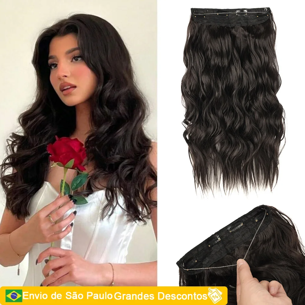 Aplique Cabelo Liso Invisível Ondulado Tic Tac Idêntico Ao Humano Bio Fibra Extensões Com Fio Silicone Invisível 60cm 160g
