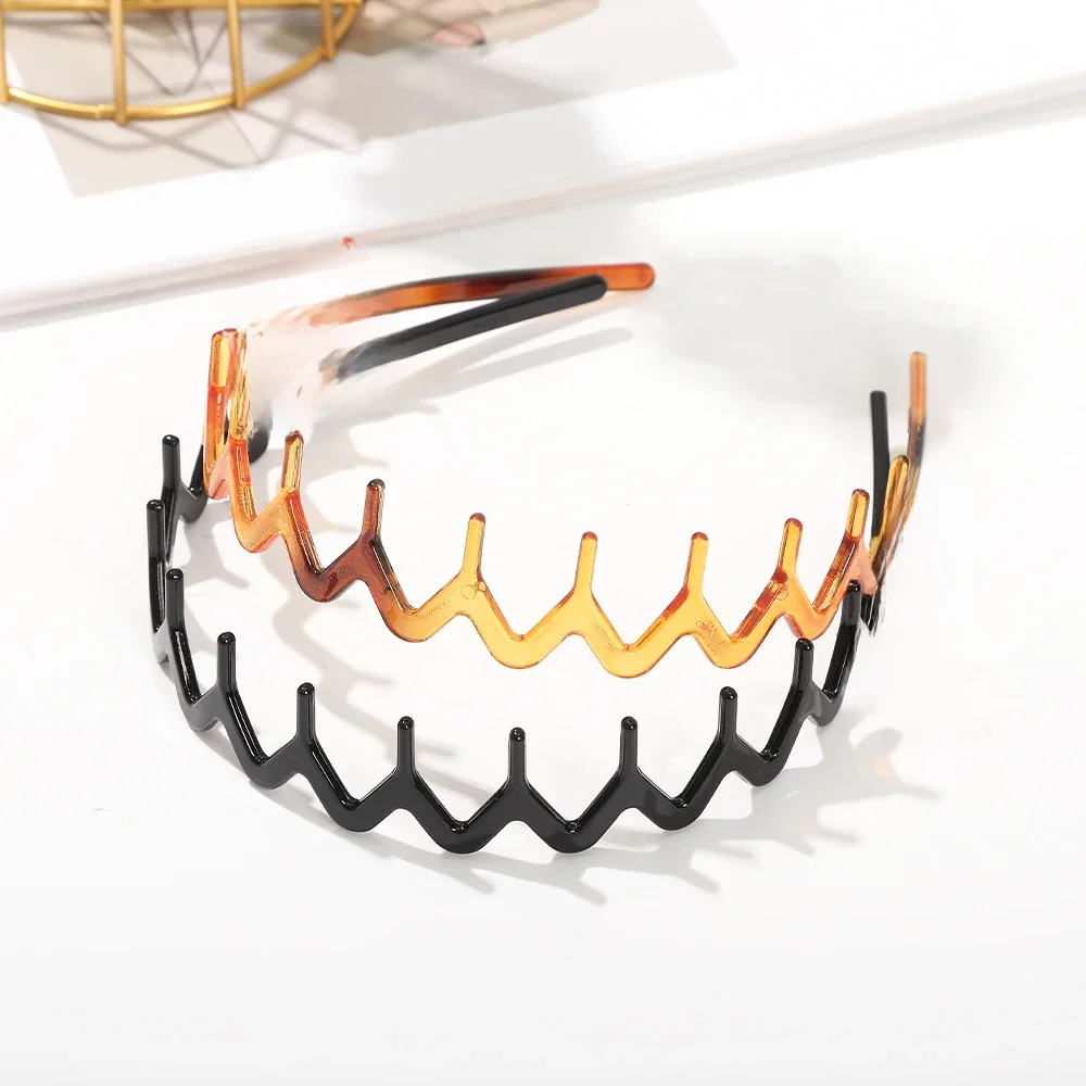 Bandeau ondulé incurvé noir, cerceaux antidérapants à dents, bandeau pour femmes, lavage du visage, accessoires pour cheveux, lunette coréenne