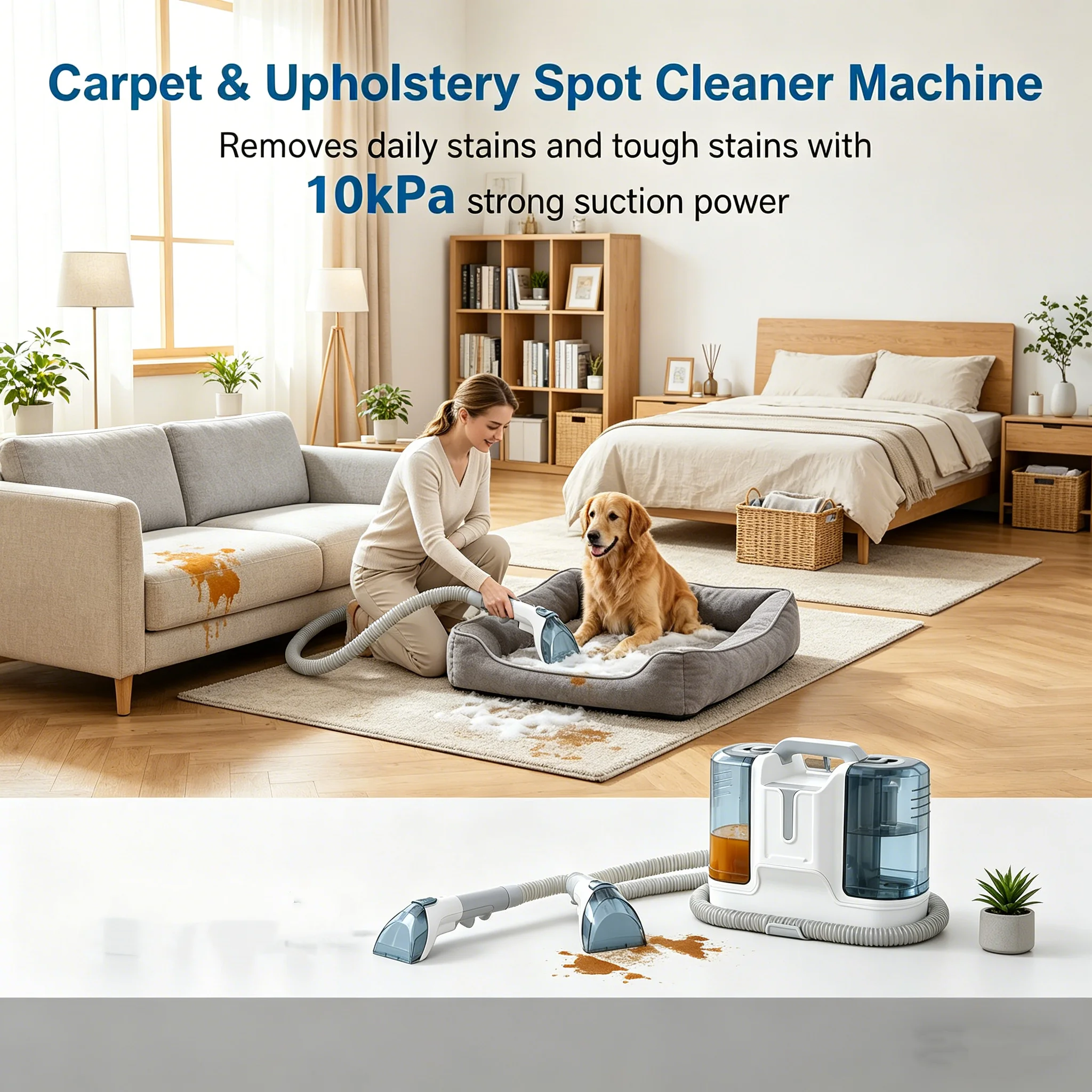 Limpiador de Alfombras de 500W/450W para Limpieza Profunda de Alfombras, Manchas de Mascotas y Tapicería con Tanques de Agua Dobles, Múltiples Boquillas para Alfombras, Sofás, Tapetes, Decoración de Interiores, Escaleras, Autos