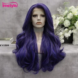 Imstyle Tinsel Wig Synthetic Lace Front Wig Blue Mix Purple Long Natural Wavy Wigs Gorgeous Lace Wig For Party Drag Queen Wig