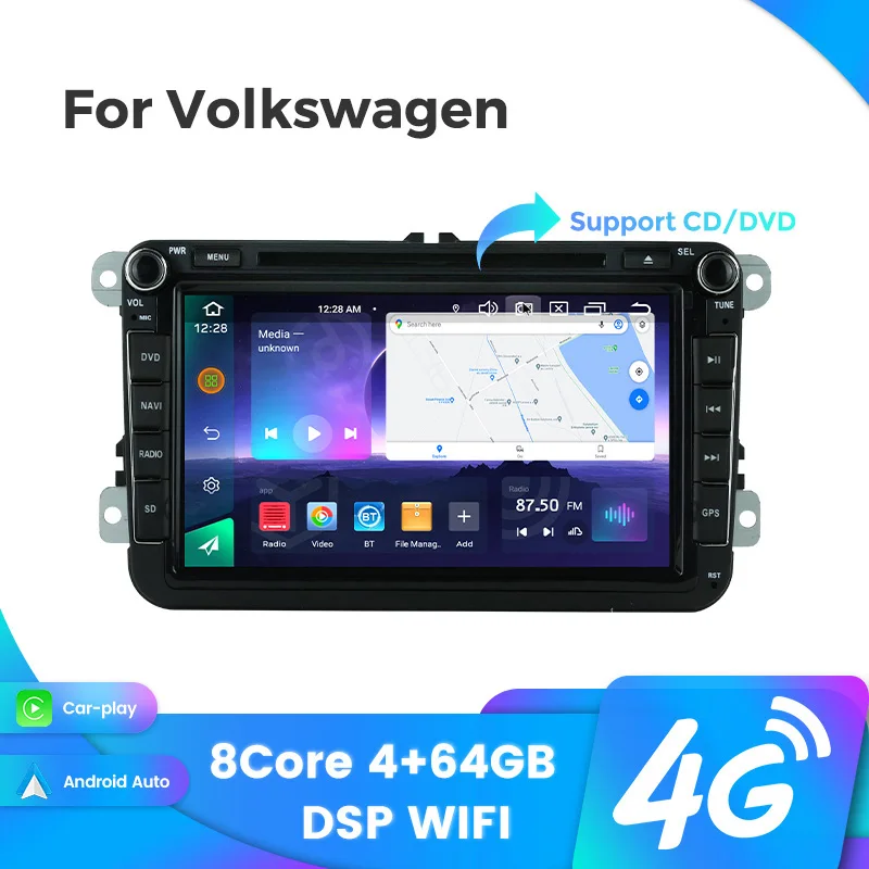 8-Core Android 13 Carplay Car Multimedia Radio Player For VW Volkswagen Skoda Octavia Golf 5 6 Touran Passat B6 Polo Jetta GPS