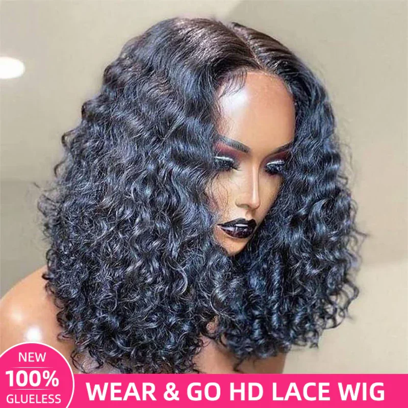 

Deep Wave Wear And Go Glueless Curly Bob Lace Wig Pre Cut 4x4 13x4 Lace Front Wig Ready To Go Черные парики из человеческих волос для женщин