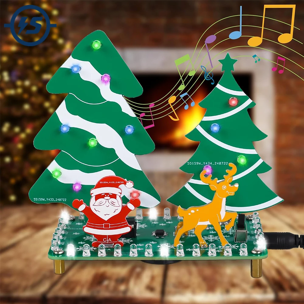 LED Christmas Tree DIY Soldering Kit with Music Mini Xmas Forest Electronics Project for Christmas Decorations Presents