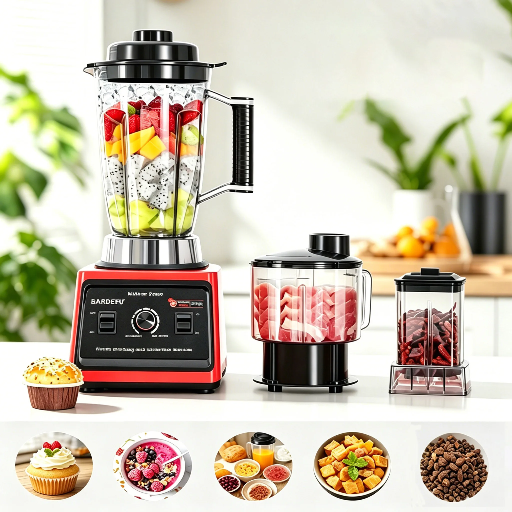 Extracteur de jus et robot culinaire portable 3-en-1, adapté pour extraire les jus, hacher la viande, préparer des smoothies, mélanger, broyer