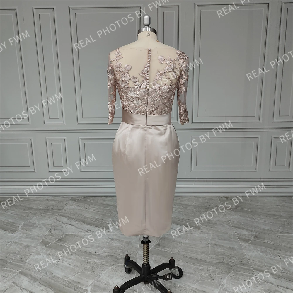 Customized Half Sleeves Bow Belt Sheath Mother Of The Bride Dress With Appliques Wedding Party Prom Evening Gown For Women
