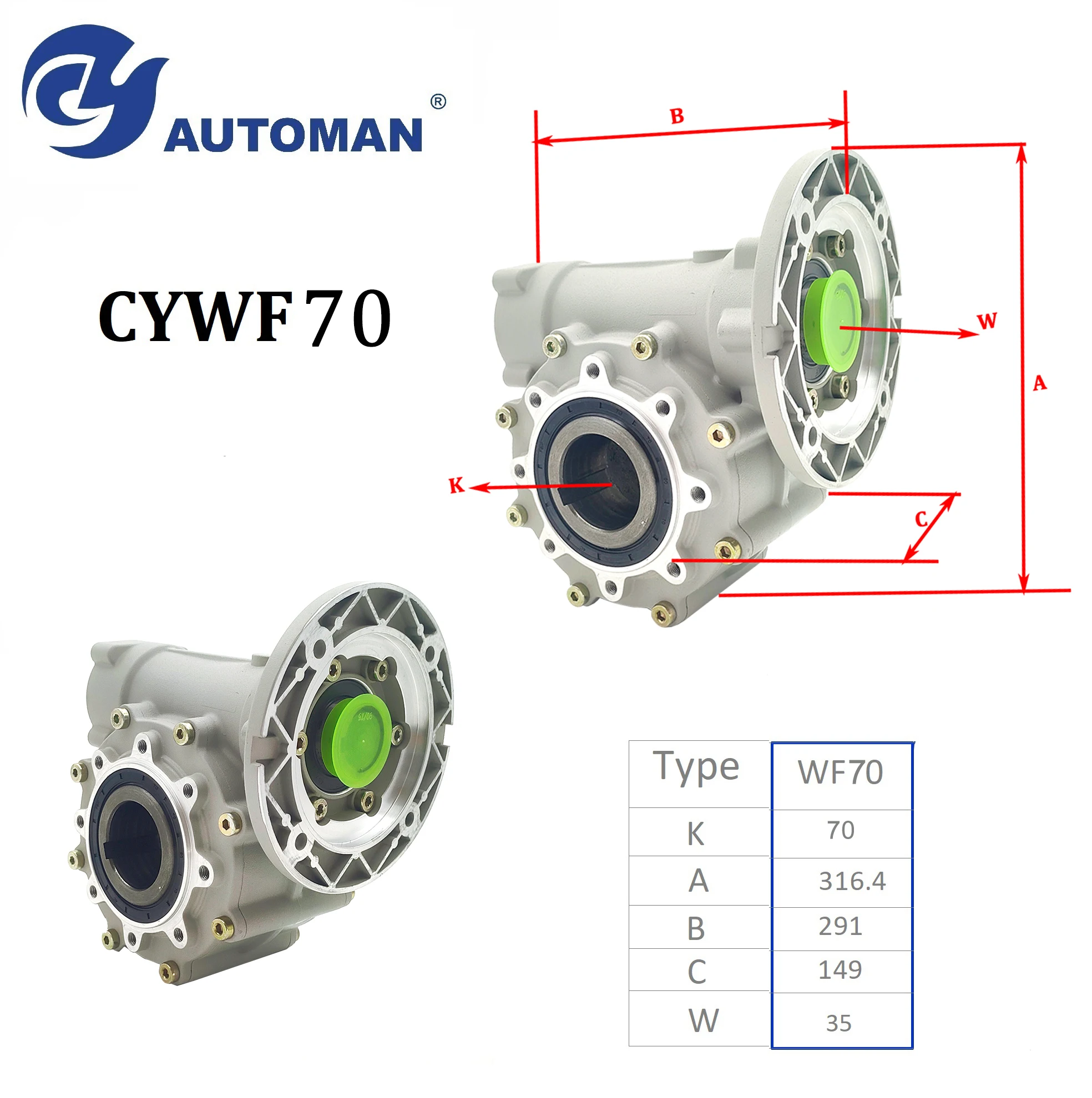 CHENYUE Worm Gearbox Gear Reducer CYWF70 Output Hole 61-70mm Input 22 Ratio 5:1/100:1 Free Maintenance