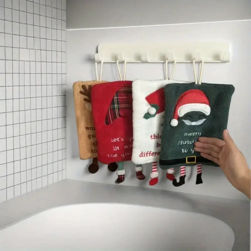 Christmas-themed hand towels with hanging rings, super soft, highly absorbent, Christmas decorative hand towels, suitable