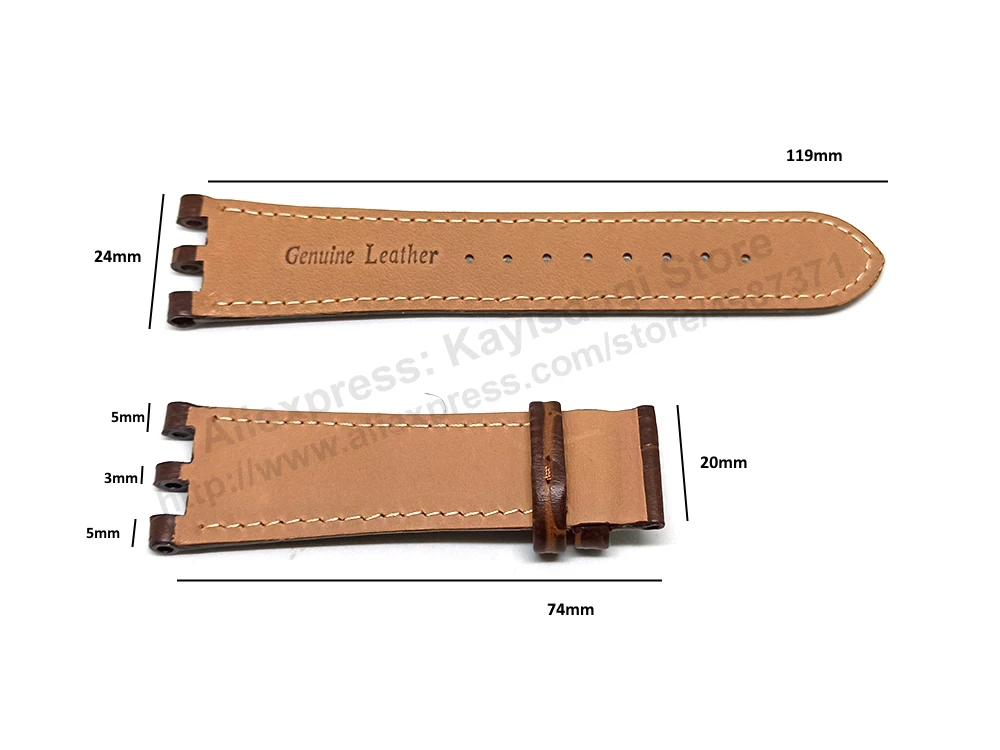 Fits/For Versace V-Race 29G , 29G60D598S497 - 24mm Brown Genuine Leather Replacement Watch Band Strap Belt