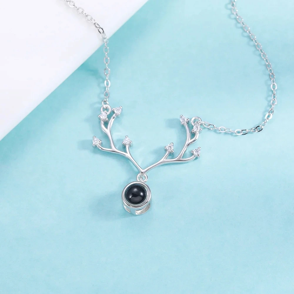 Dascusto Personalisierte Foto-Halskette, Geweih-Anhänger, Versprechens-Halsketten, personalisierte Projektions-Halskette für Frauen, Geschenk, Jahrestag – Detail 3