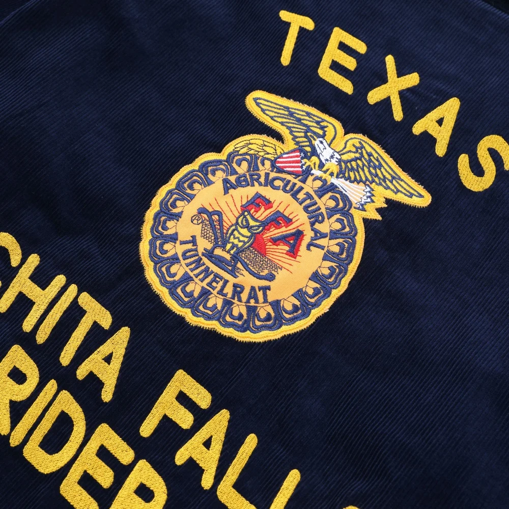 سروال قصير عتيق 60s ديترويت أزرق كحلي مقصوص ريترو خفيف الوزن منفوخ كاوبوي مطرز للعمل Ffa سترة سائق شاحنة قطنية للرجال