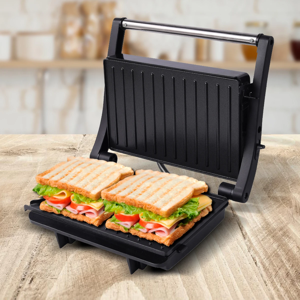 JOCCA brand multiuso PANINI GRILL. Sandwich maker con apertura a 180 gradi, rivestimento antiaderente e potenza 1000W. Griglia elettrica per