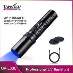 TANK007 L03C NDT 위조 방지 차가운 광원 UV LED 365nm 블랙 라이트 자외선 손전등 경화 USB 충전식