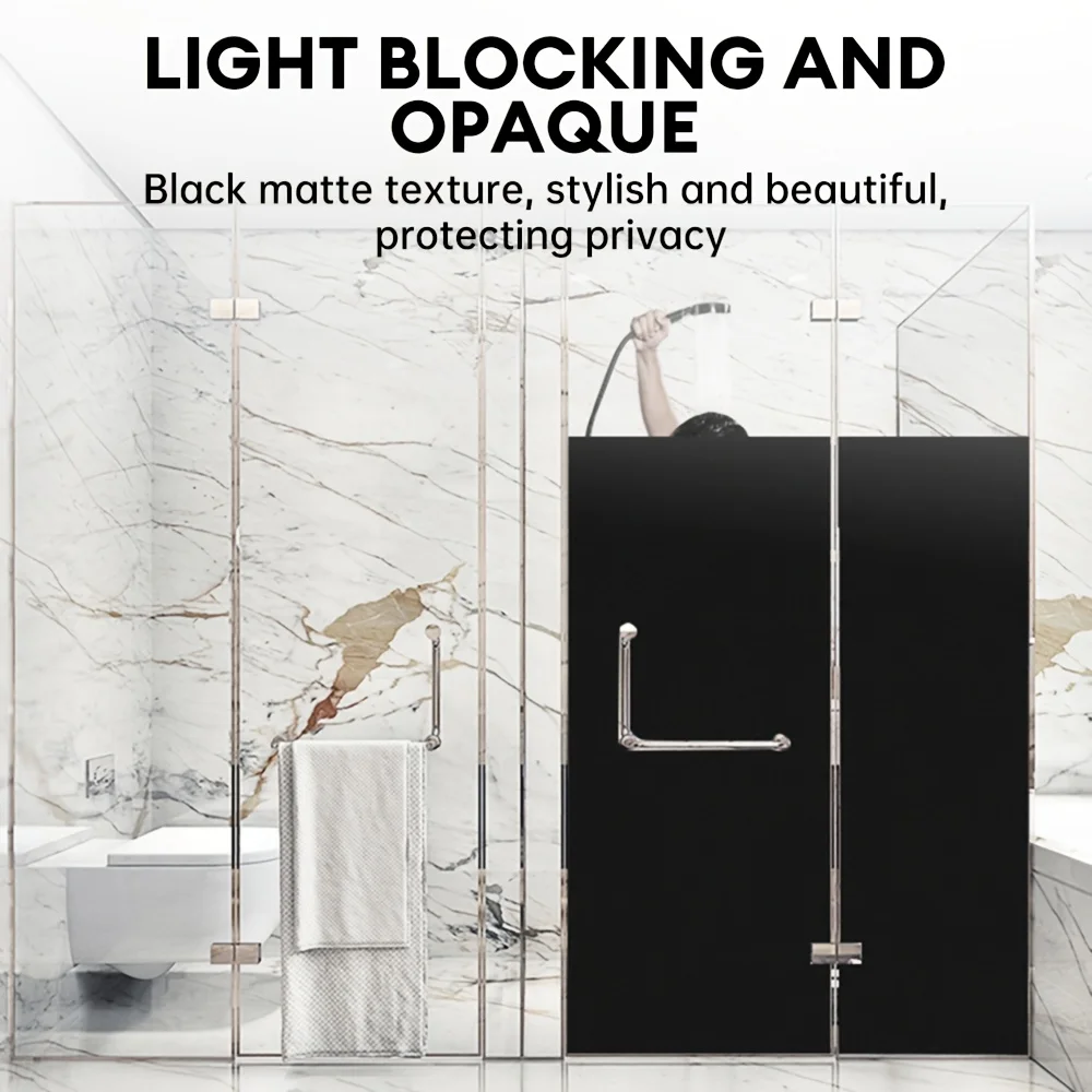 Blackout Privacy Window Film Roll Black Frosted Static Cling Removable Heat Block Anti Glare UV Block for Bathroom