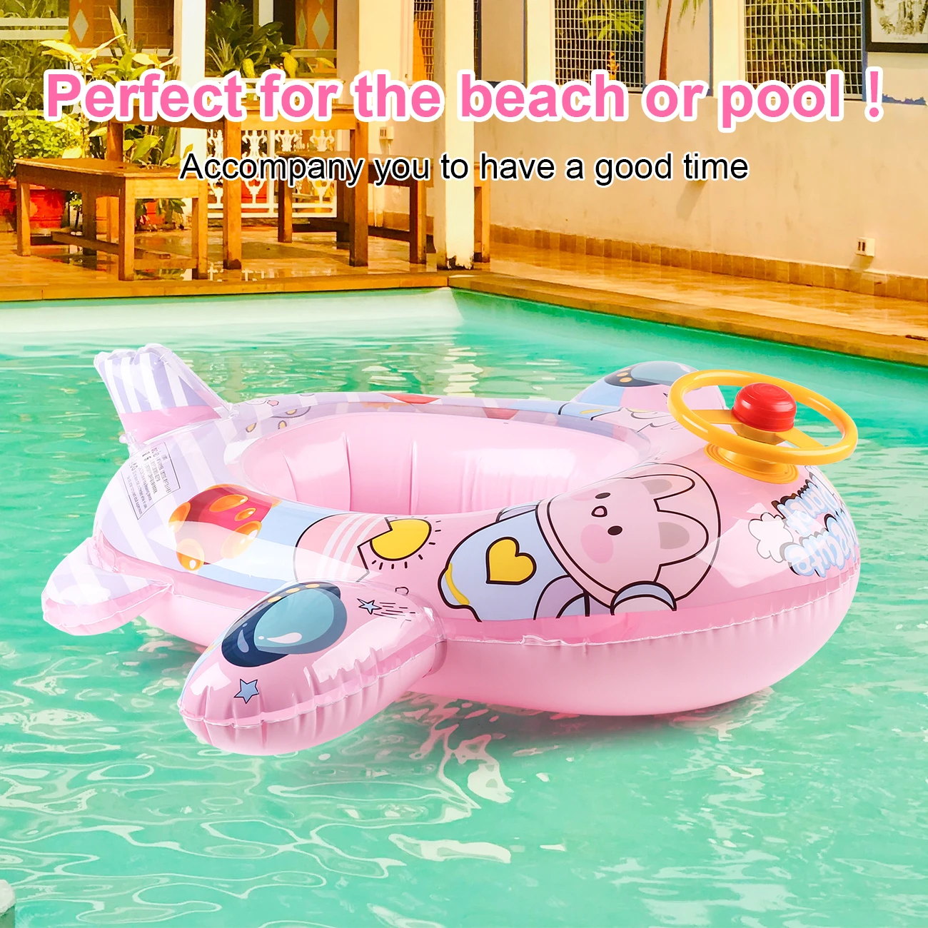 

1PC Cute children’s inflatable swimming ring – PVC summer swimming aid with two handles and a seat-style design