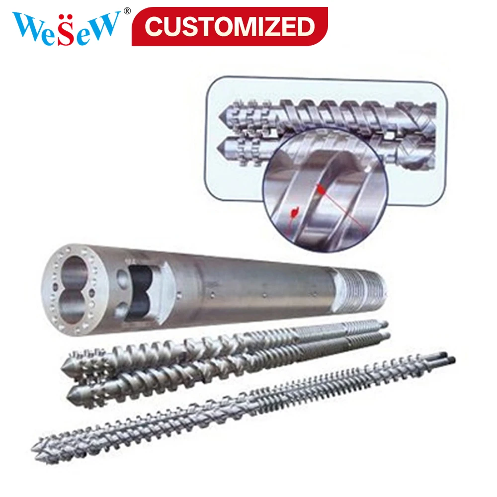 Custom injection molding machine screws, extruder screws, 38CrMoAIA injection molding screws and barrels.