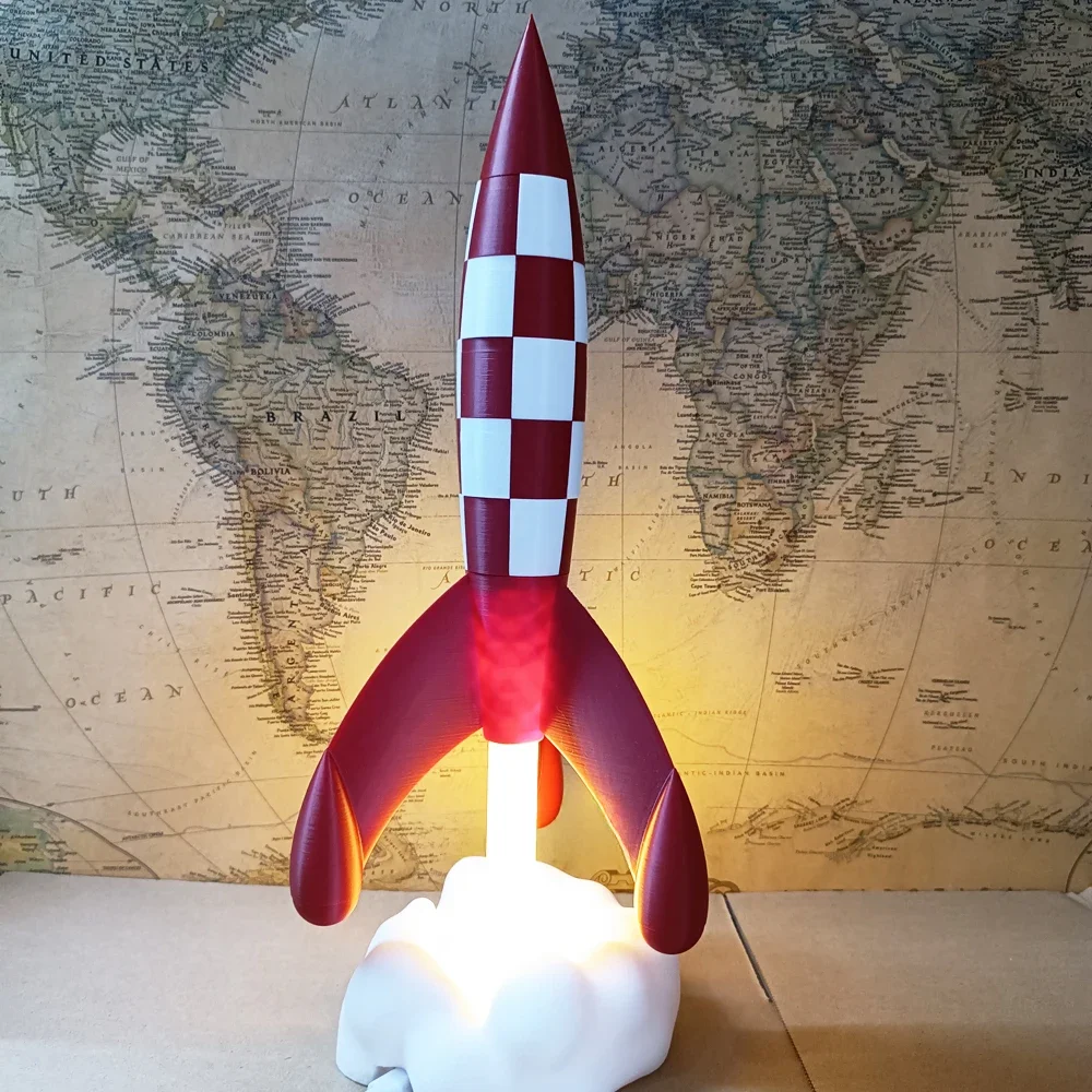 3D Priint Gift België Frankrijk Comic Objectif Lune Moon Aventures Herge Space Rocket Launching LED Light Type C Model Figure - afbeelding 2