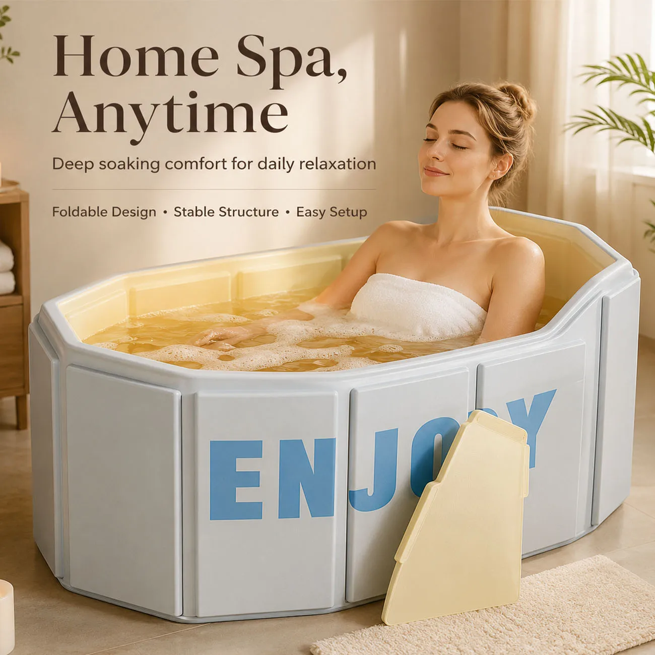 1 Stück Große Faltbare Badewanne für Erwachsene mit Komfortabler Rückenlehne, Tragbare Freistehende Spa-Wanne für Innenbereich und Badezimmer