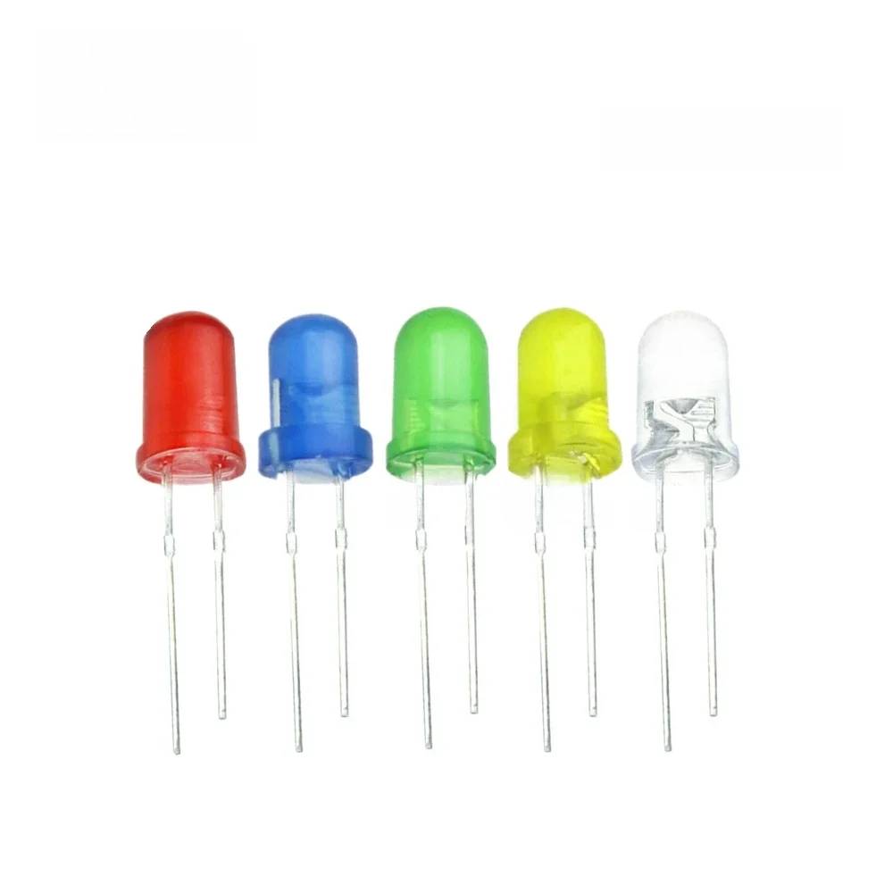 100 sztuk/partia F5 5mm LED Ultra Bright czerwony/zielony/niebieski/biały/żółty/pomarańczowy 5mm okrągły LED dioda F5 LED dioda emitująca światło — zdjęcie 2