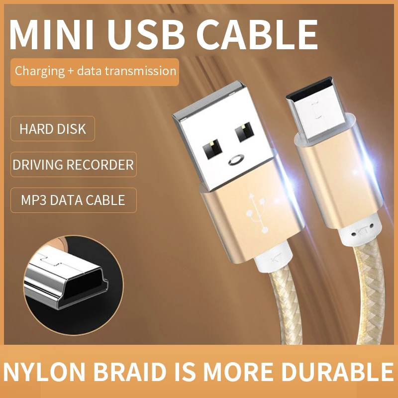 Kabel Xnyocn Mini USB 0,25 m 1 m 2 m Kabel USB do szybkiego ładowania danych do odtwarzacza MP3 MP4 Rejestrator samochodowy GPS Kamera cyfrowa HDD