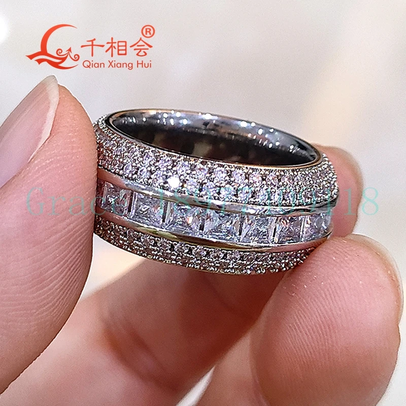 

10mm small square round Eternity Band Sterling 925 Silver hip hop Moissanite Ring Men women Diamonds Male fine Jewelry