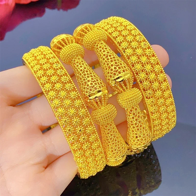 XUHUANG Dubai afrykańskie luksusowe bransoletki w złotym kolorze 24K biżuteria zaręczynowa dla kobiet ślubne bransoletki ślubne Trend biżuteria prezenty — zdjęcie 2