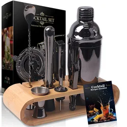 Mixology Bartender Kit 10-Piece Bar Tool Set With Stylish Bamboo Stand Perfect Home Bartending Kit Martini Cocktail Shaker Set