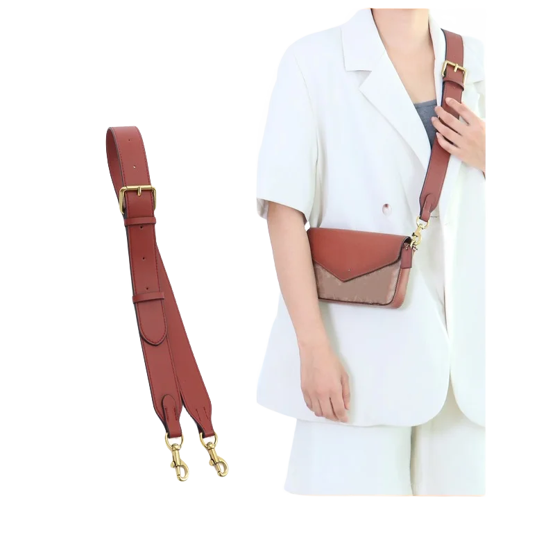 Reddish brown leather shoulder strap  Luxury bag crossbody bag strap Replacing chain accessories