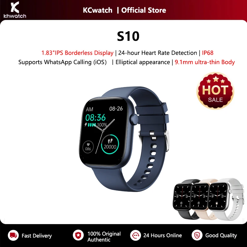 

KHwatch S10 Смарт-часы 1,83IPS Экран без рамок 9,1 мм Ультратонкий 5,3BT WhatsApp Call IP68 Часы с фитнес-отслеживанием для мужчин и женщин