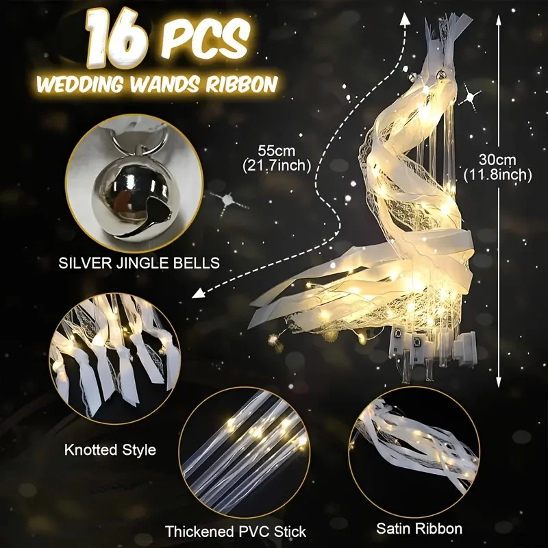 30 قطعة من أعواد الزفاف المضيئة بشريط LED مع أجراس، إرسال خروج الزفاف، دعائم أرضية الرقص، هدايا الزفاف #4