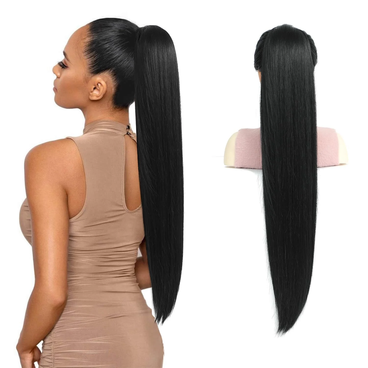 مستقيم الرباط ذيل حصان البرازيلي عذراء الشعر البشري 100٪ شعر الإنسان # 1B ذيل حصان شعر أسود طبيعي