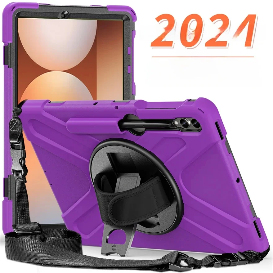 For Samsung Galaxy Tab S10 S9 S8 S7 Plus S7 FE Case 12.4" 360° Rotating Bracket with Four Corner Anti Drop Protective Shell (A)