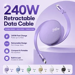 240W Retractable USB C to USB C Cable PD Fast Charging Type C Data Cord for iPhone 15 16 Pro Max MacBook iPad Phone Laptop