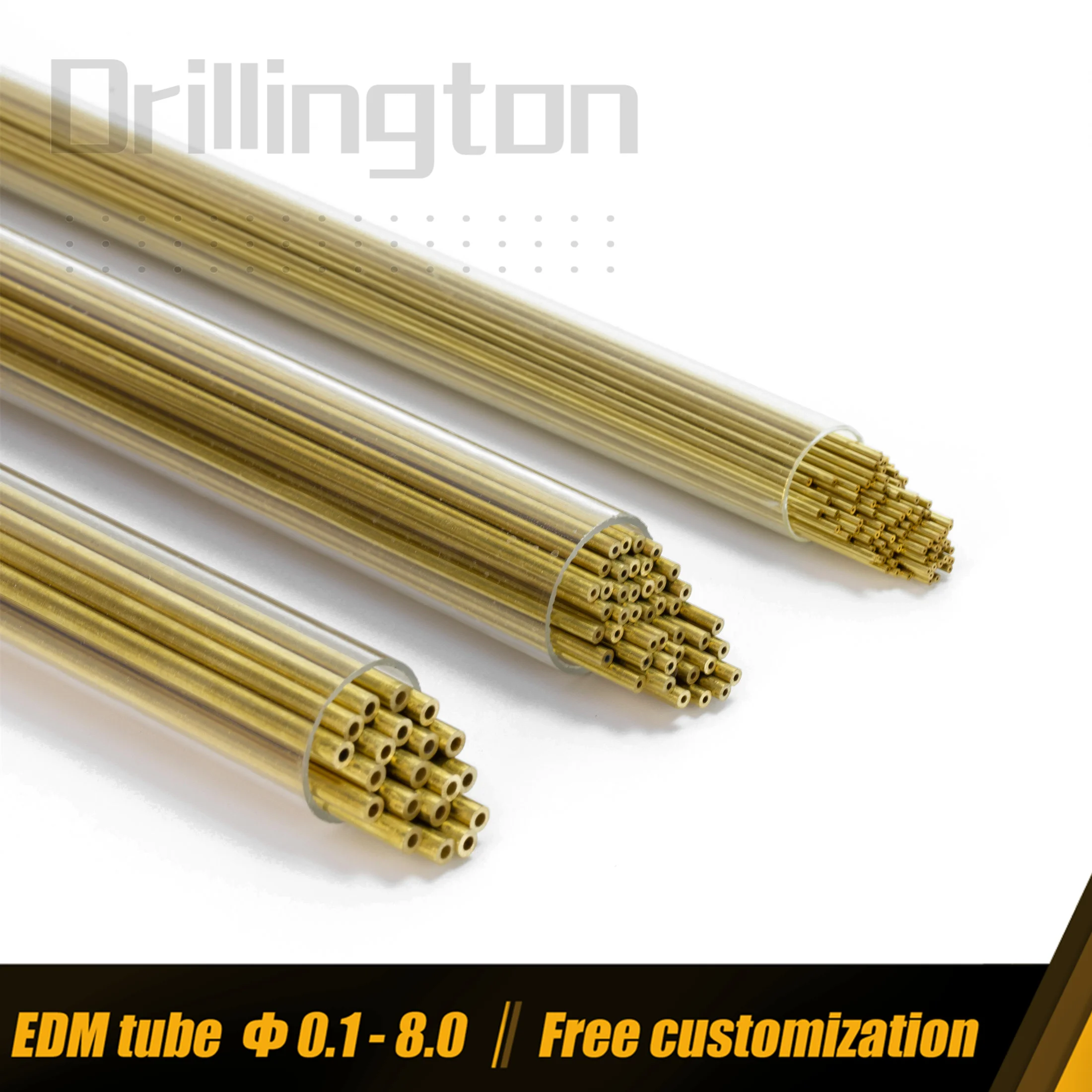 Drillington EDM Tube Brass Copper Tubes High Precision 0.5mm 0.6mm 0.7mm Single Hole Electrode Tube for EDM Machine