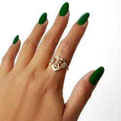The Cutout Old English Flower Heart Letter Ring Custom Initial Letter Adjustable Ring Personalized A-Z Letter Rings Jewelry Gift