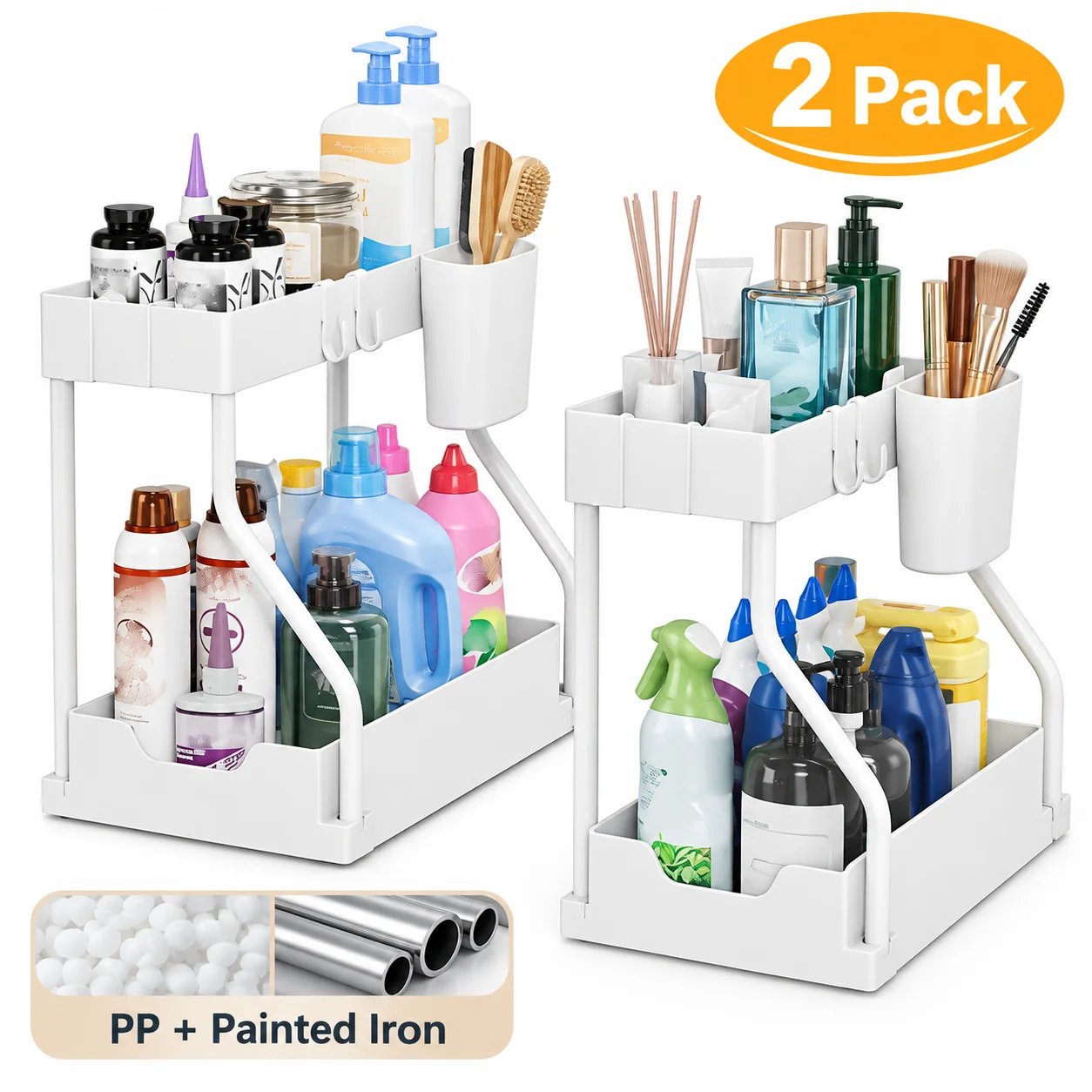 2-Tier Under-Sink Organizer with Hooks, 2-Pack product image from Easewell