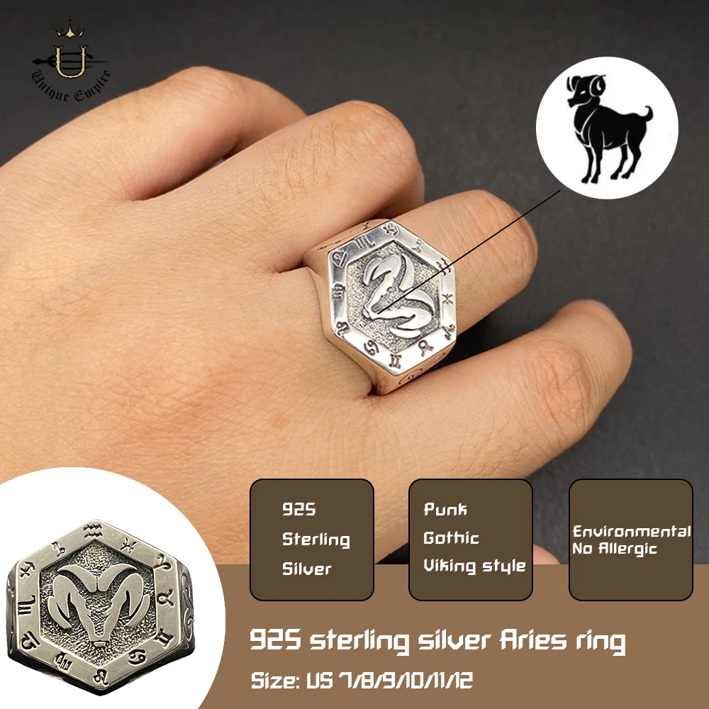 925 Sterling Silver Aries Zodiac Ring Horoscope Signet Adjustable Band  Astrological Birthday Gift Jewelry