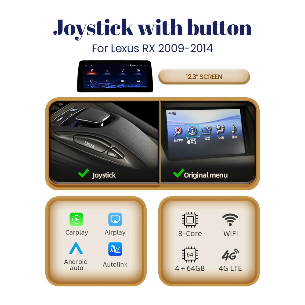 BONROAD 12.3 inch Android 14 Autoradio Multimedia Speler Draadloze Carplay Voor Lexus RX RX270 RX350 RX450 RX200T RX450H 2009-2015